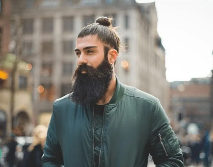 mens Round Bun with big Beard