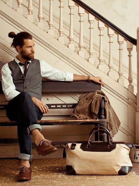 stylish man bun with beard