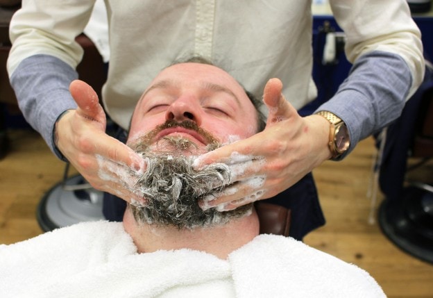 washing beard with shampoo