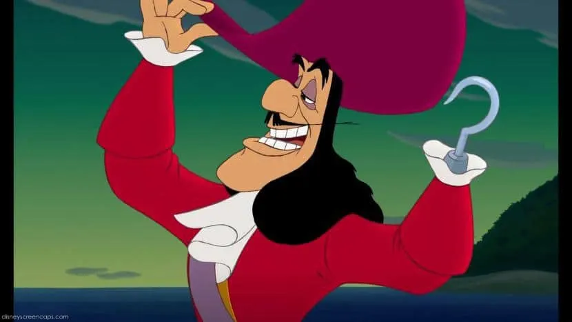 mustached Captain Hook from Peter Pan