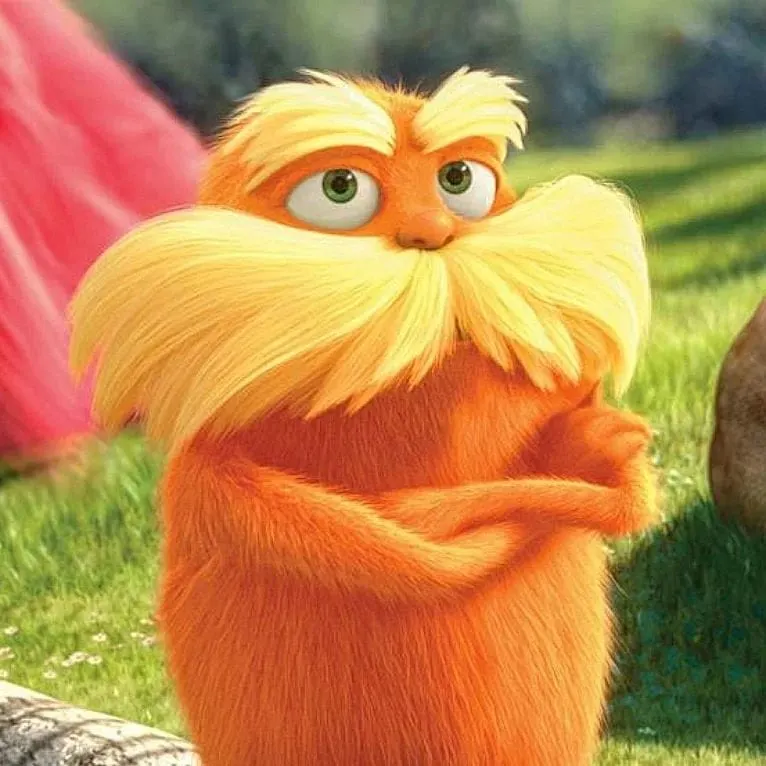 Cartoon Character Lorax with Pale Yellow Mustache