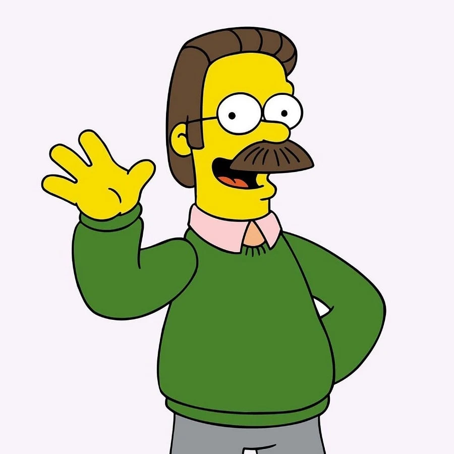 Cartoon Character Ned Flanders with Thick Chevron Mustache