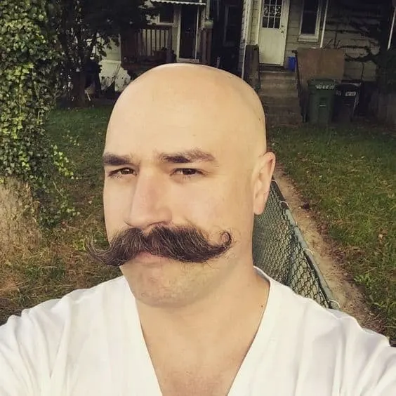 Bald man in imperial mustache