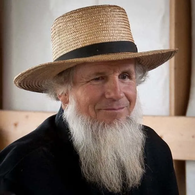 man with grey long amish beard