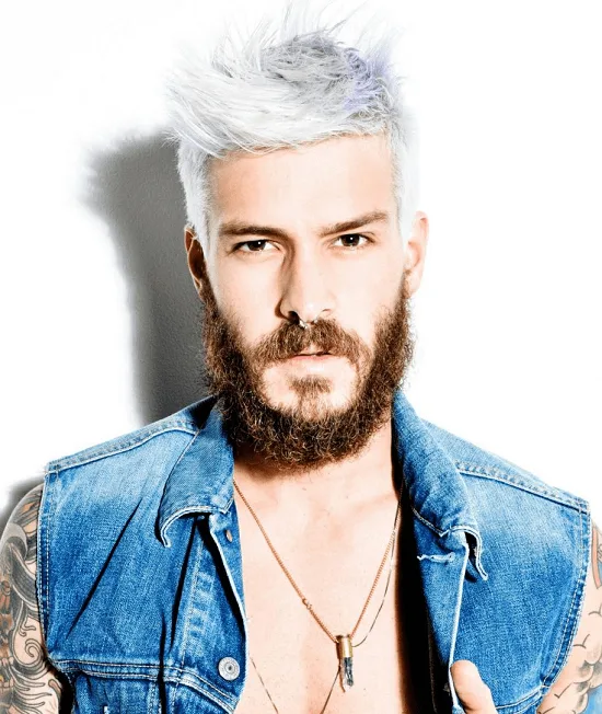 men's silver hair with thick beard