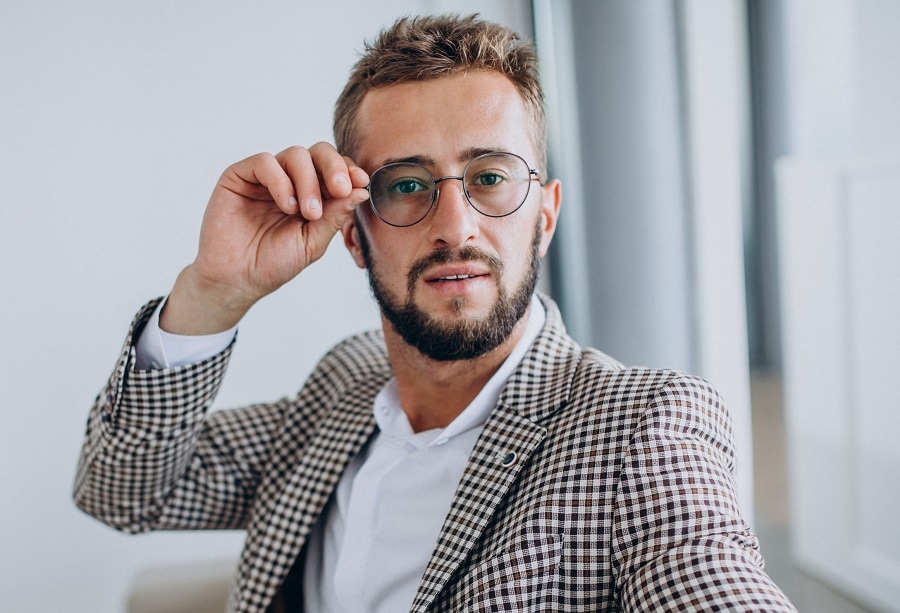 short boxed beard for men with glasses