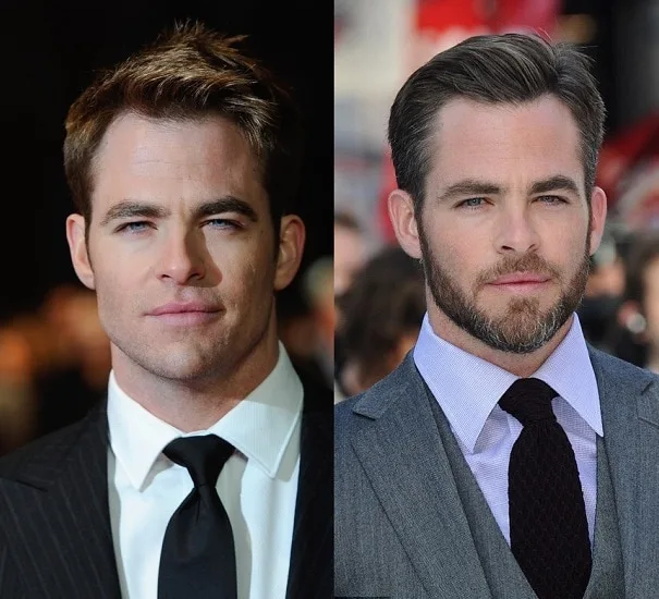 Chris Pine with and without beard