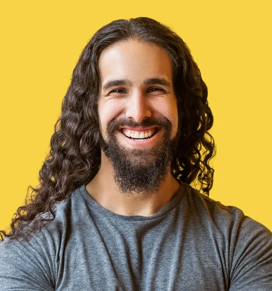 long hair with curly beard