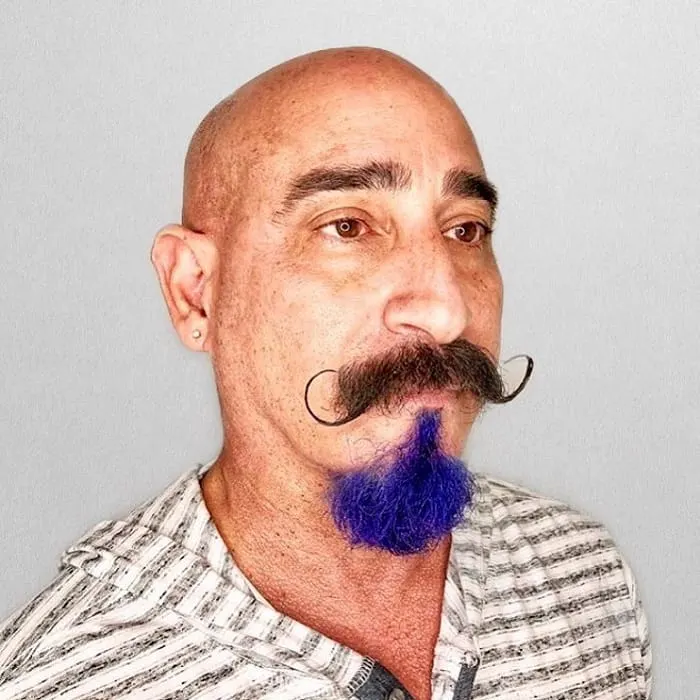 handlebar mustache with colourful goatee