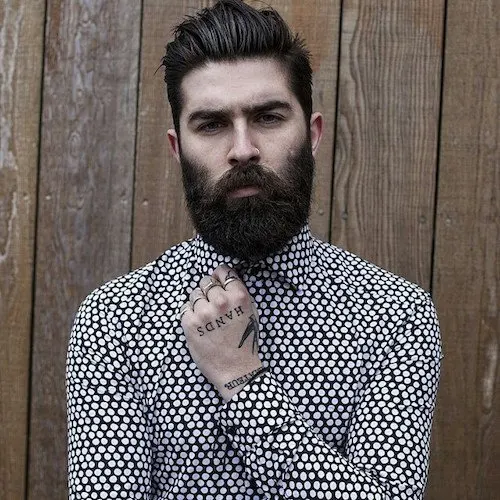 square shaped hairstyle with beard