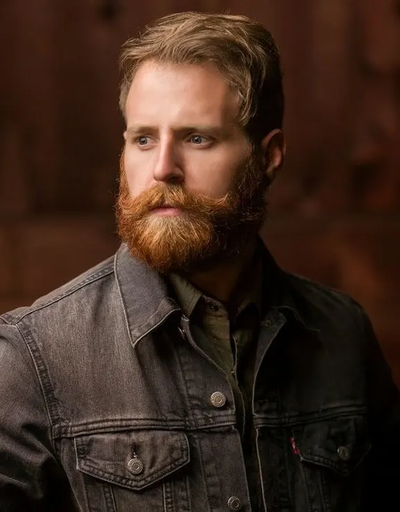 red lumberjack beard with short brown hair