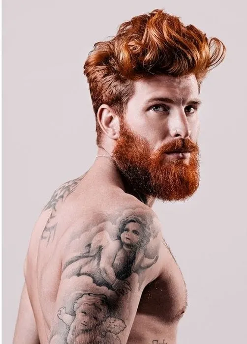 Red Boxed Beard with Long Brown Hair