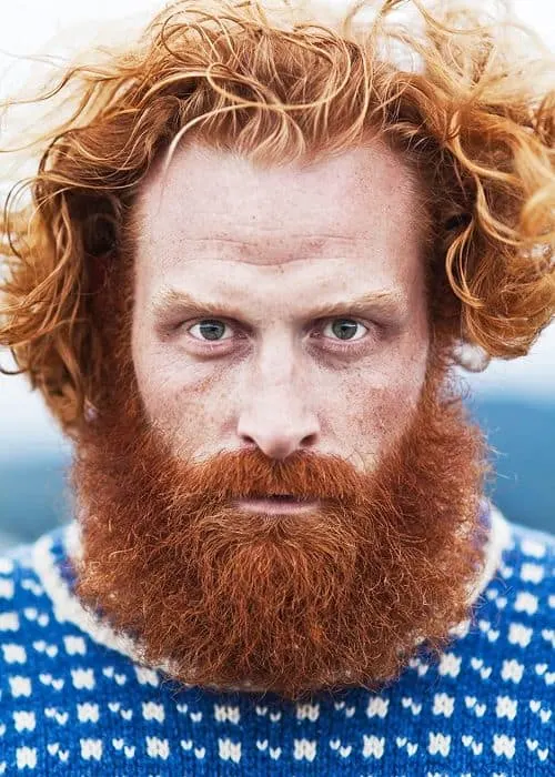 Scruffy Red Beard with Curly Caramel Brown Hair