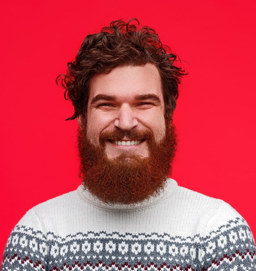 brown hair with red curly beard
