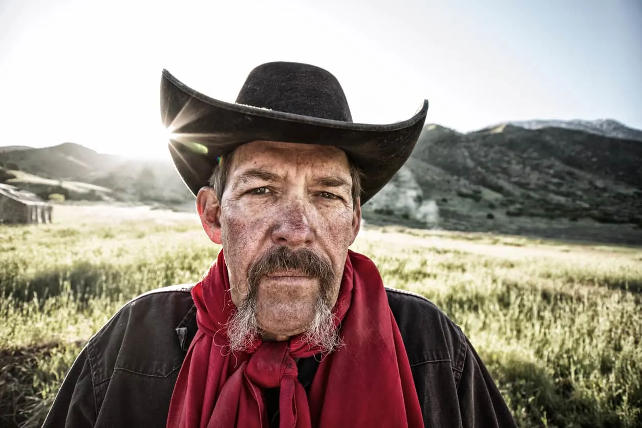 cowboy with fu manchu mustache