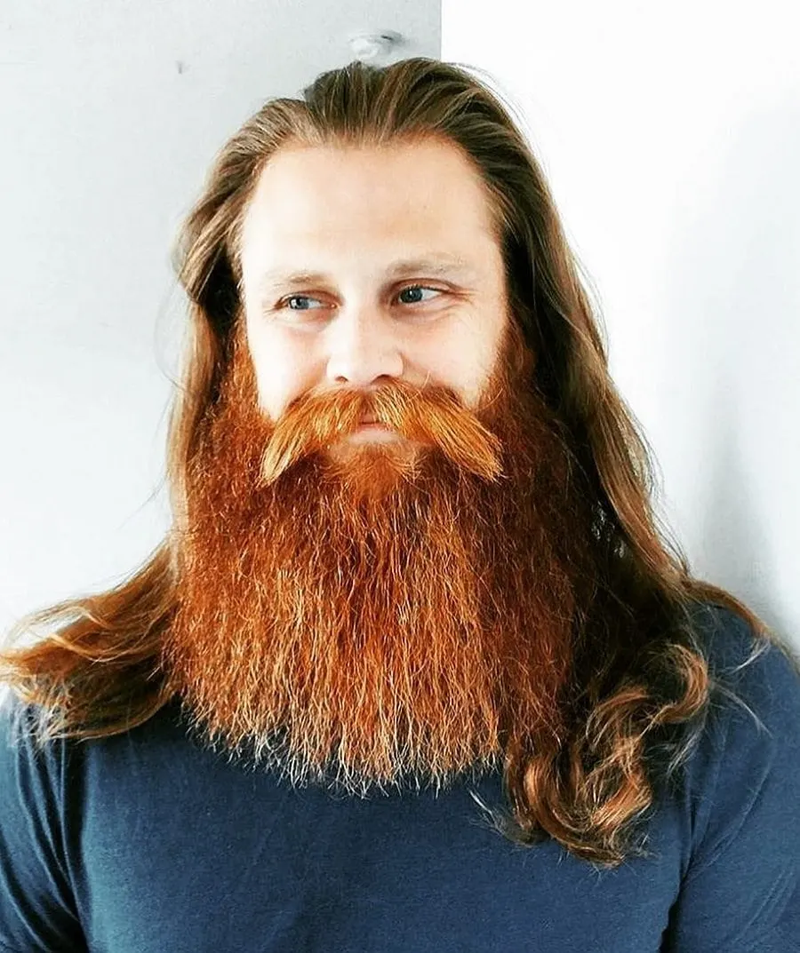 long brown hair and red beard