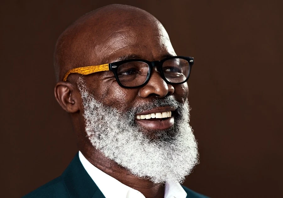 curly grey beard for black bald men