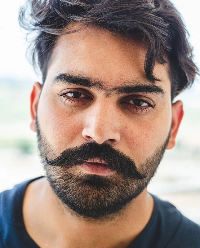 Light Stubble Beard with Handlebars