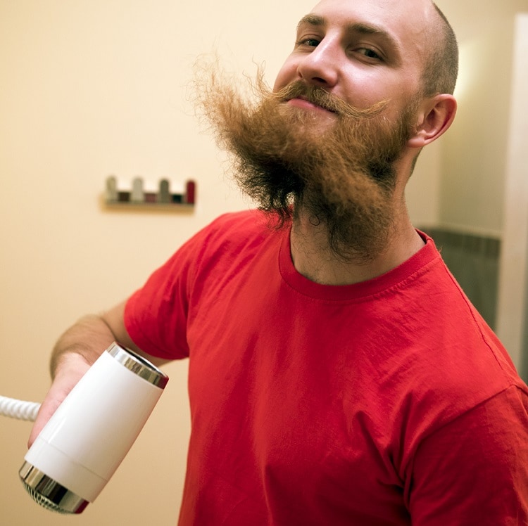 blow drying beard