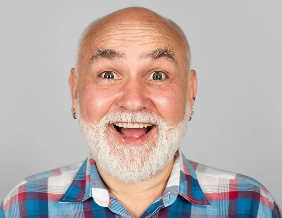 full white bead for bald men with round face