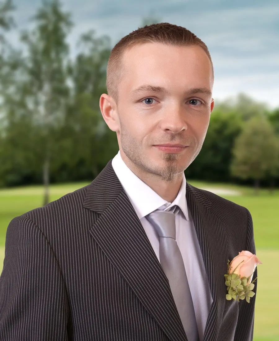 beard style by groom in wedding