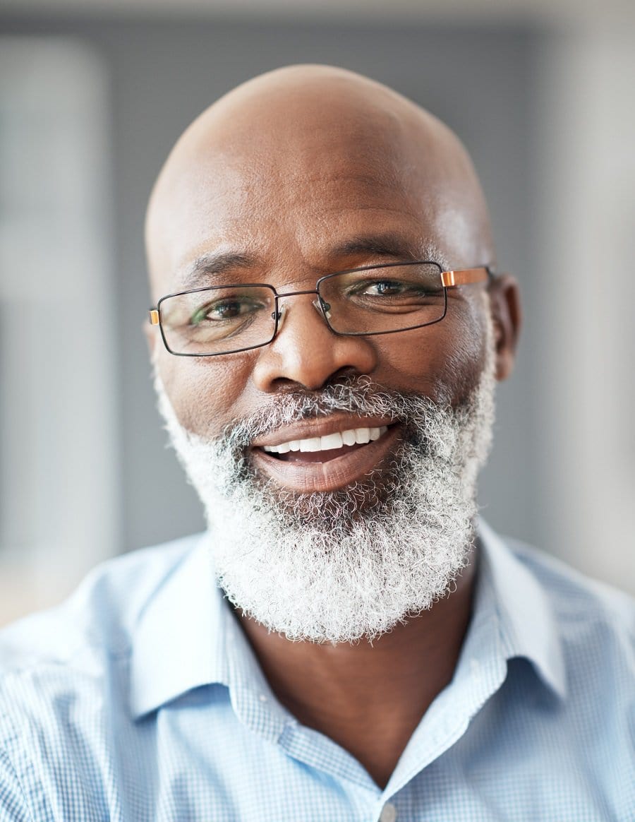 beard style for black bald men with glasses