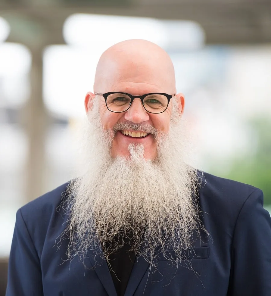 beard style for older bald men with glasses
