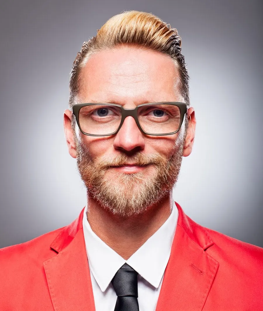 blonde beard and glasses