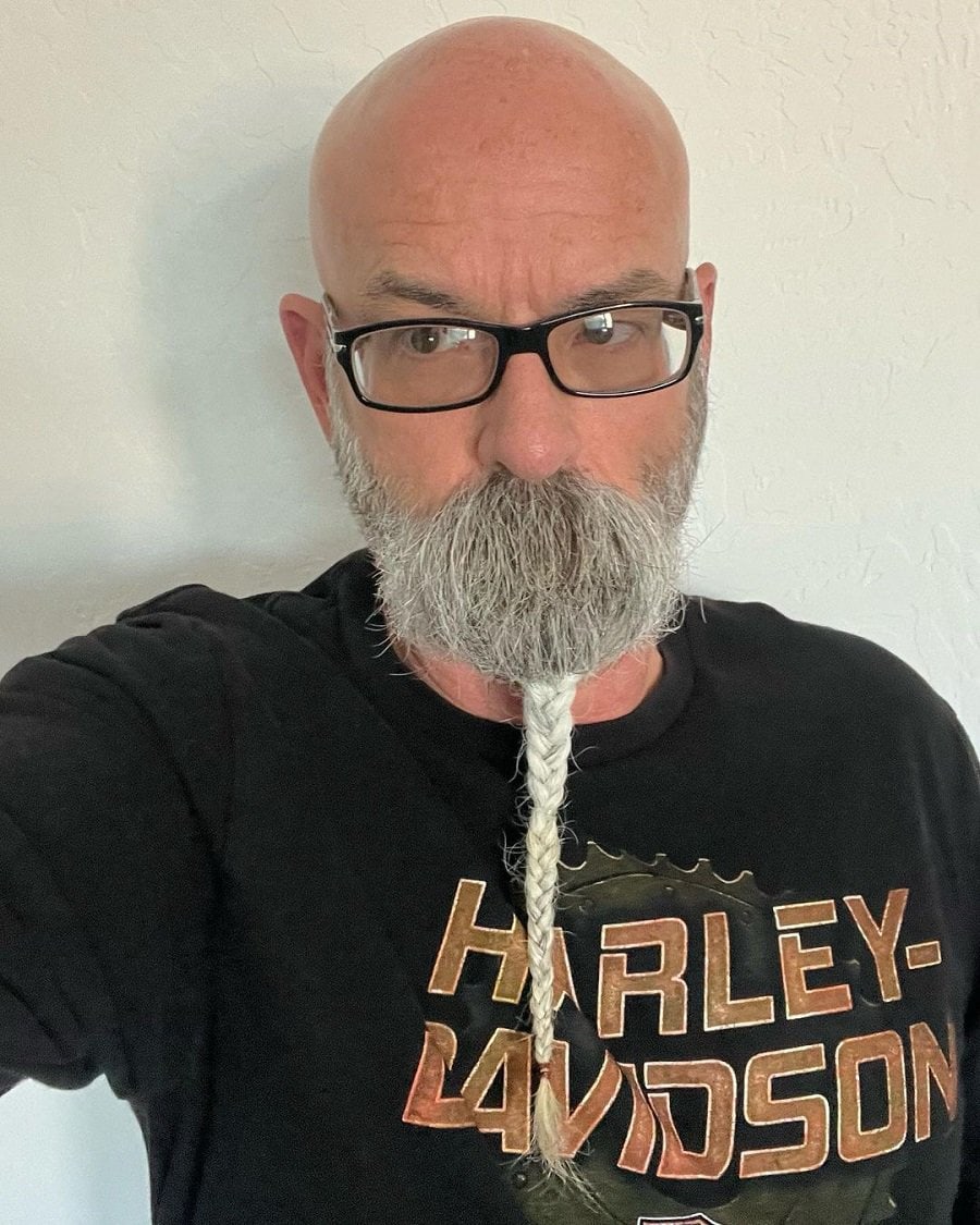 braided beard for bald men with glasses