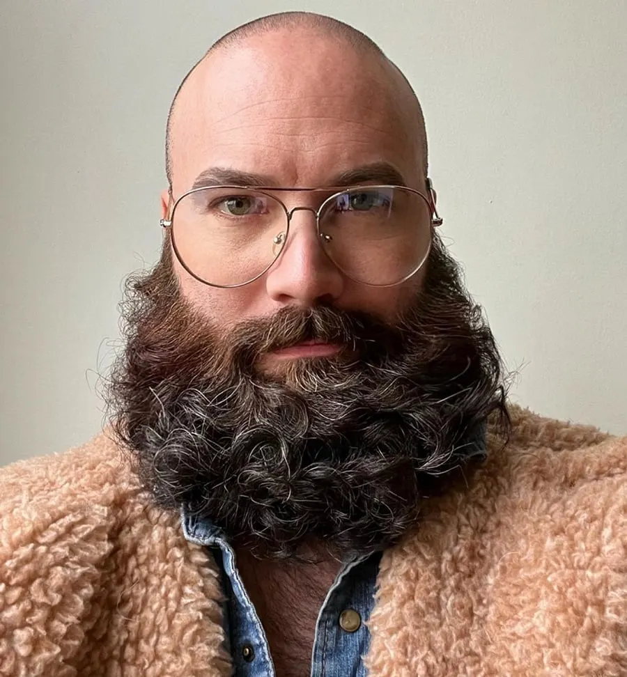 bushy beard for bald men with glasses