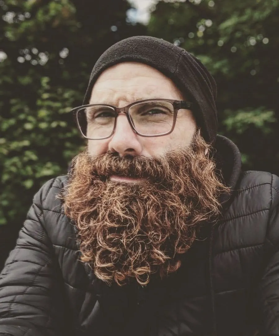 curly beard for men with glasses