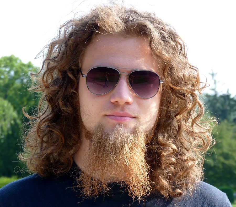 curly hair with French fork beard