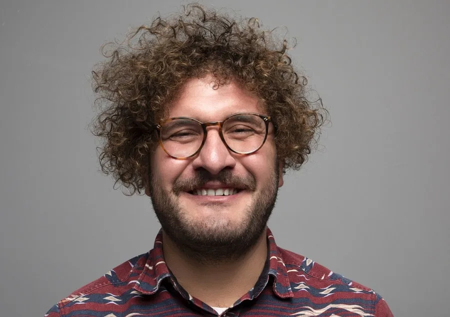 curly tight perm hair with beard