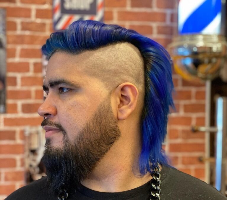 Dyed Mullet Haircut With Beard 768x675 