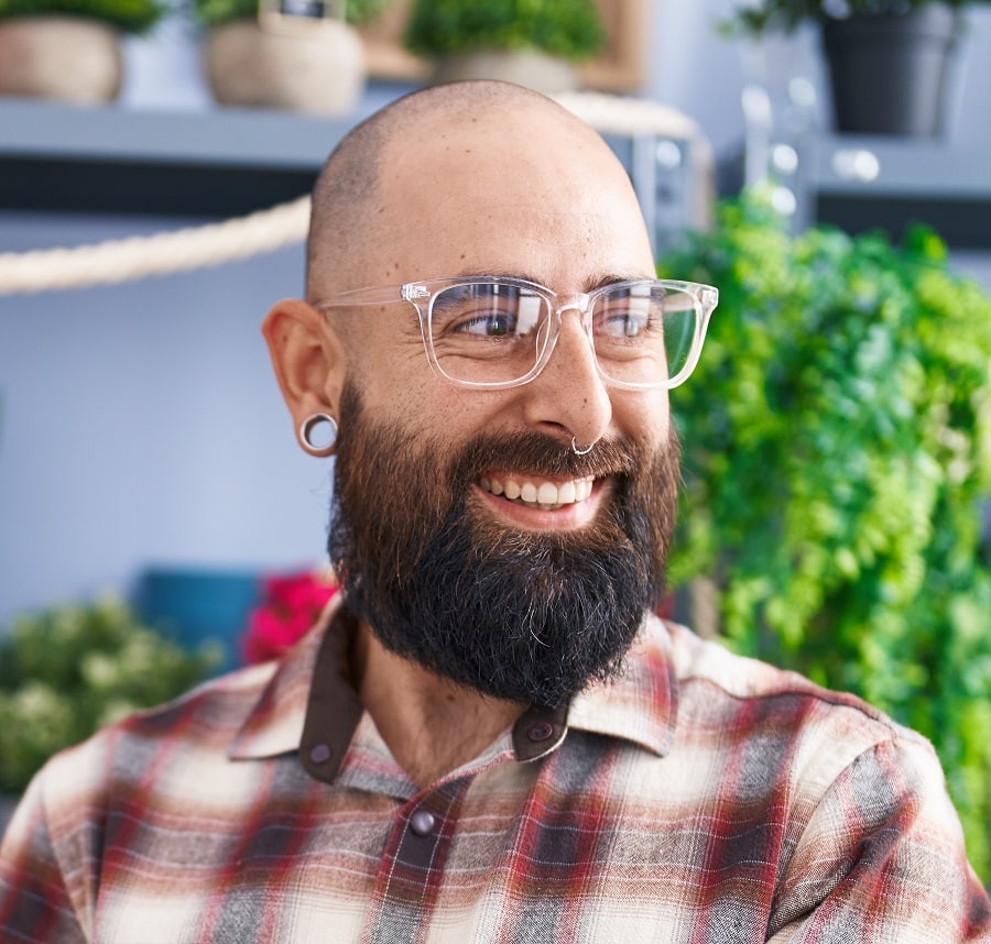 full beard for bald men with glasses