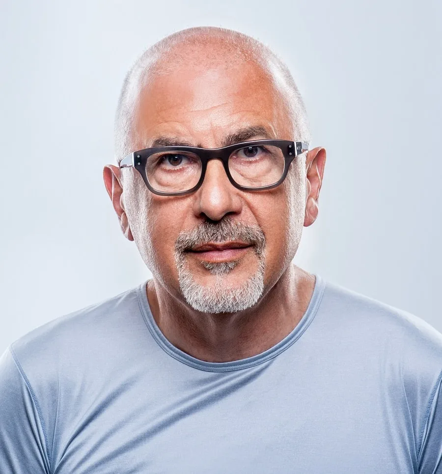 grey beard for bald men with glasses