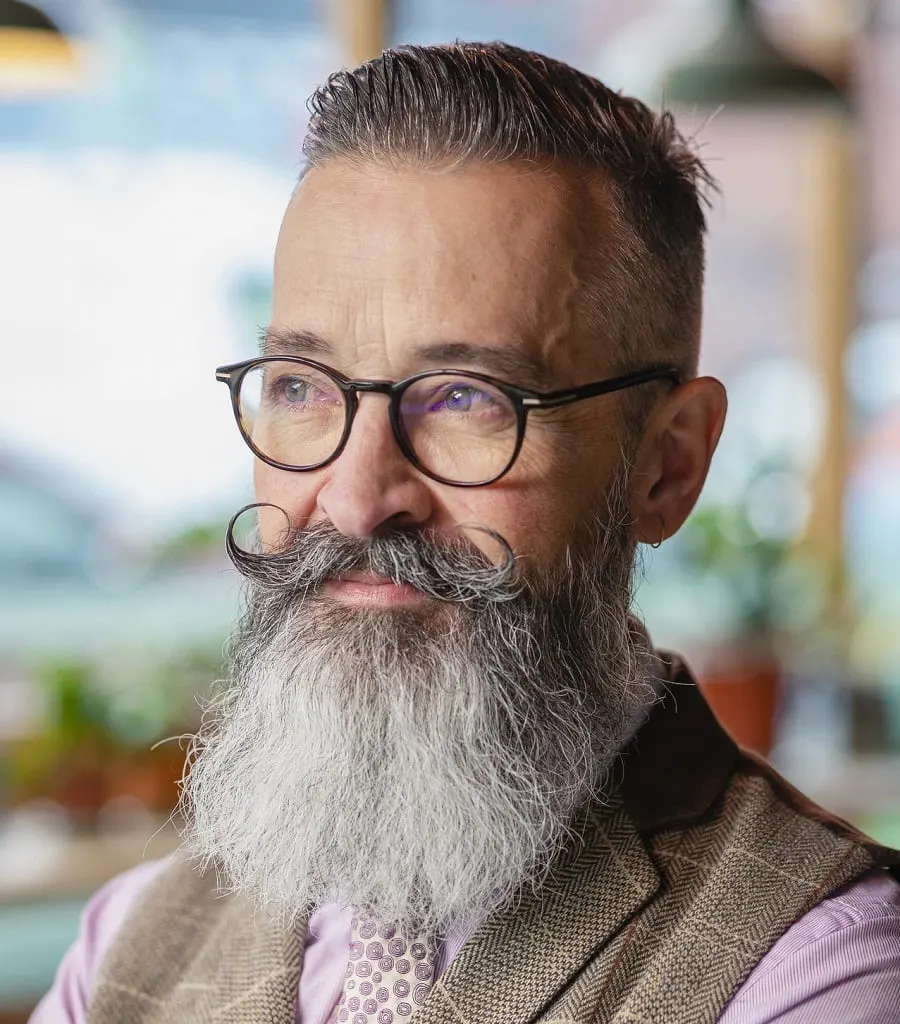 handlebar mustache with long beard