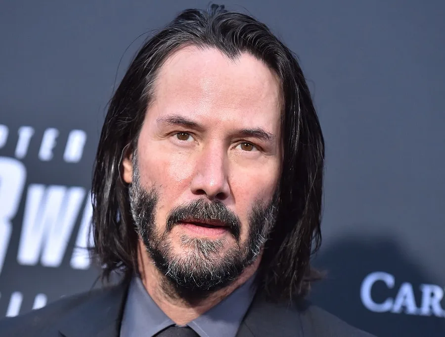 john wick's salt and pepper beard with long hair