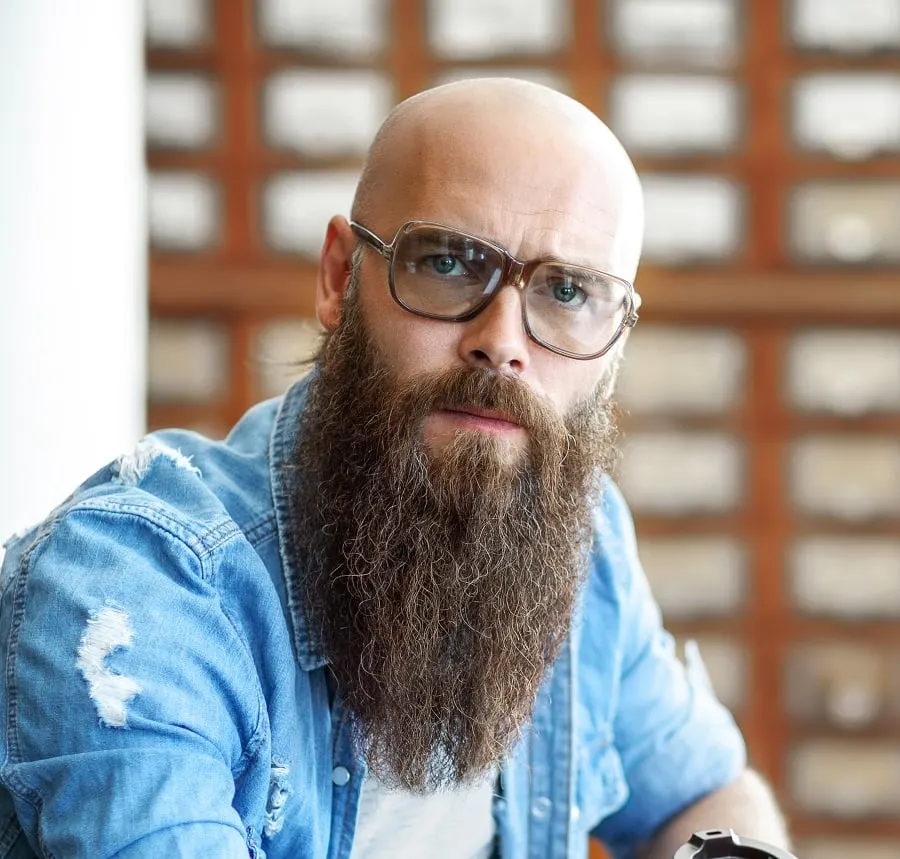 long beard for bald men with glasses
