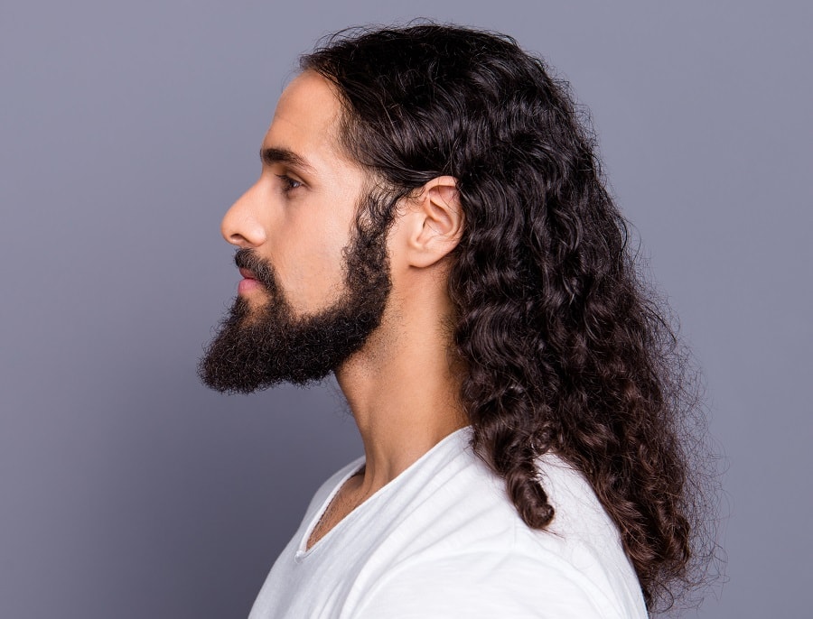 long curly hair with full beard