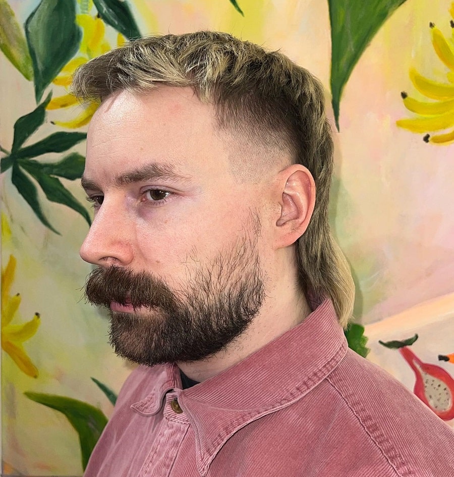 modern mullet haircut with beard