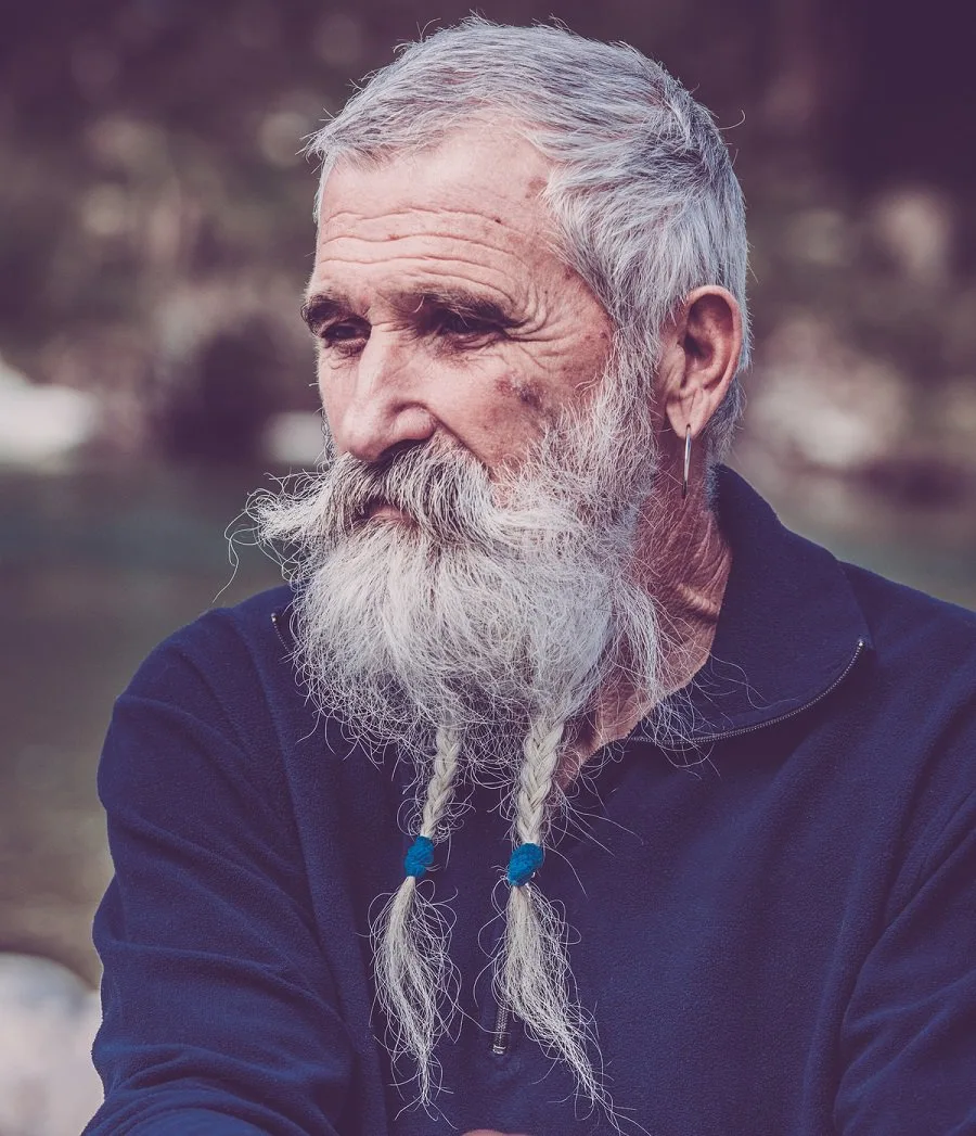 older men hairstyle with braided beard