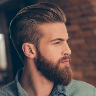 pompadour hairstyle with beard