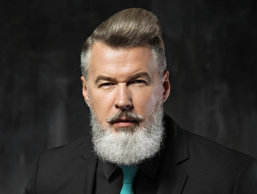 pompadour hairstyle with grey beard