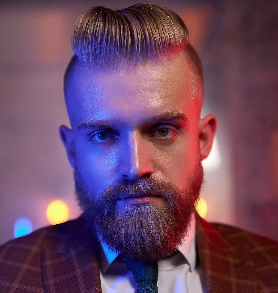 pompadour hairstyle with long beard