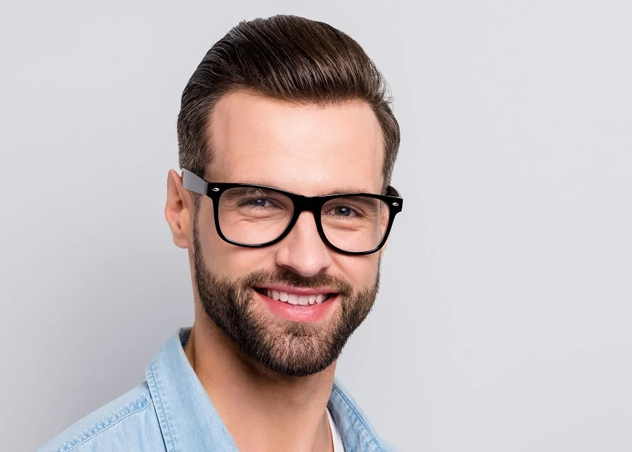 pompadour with beard and glasses