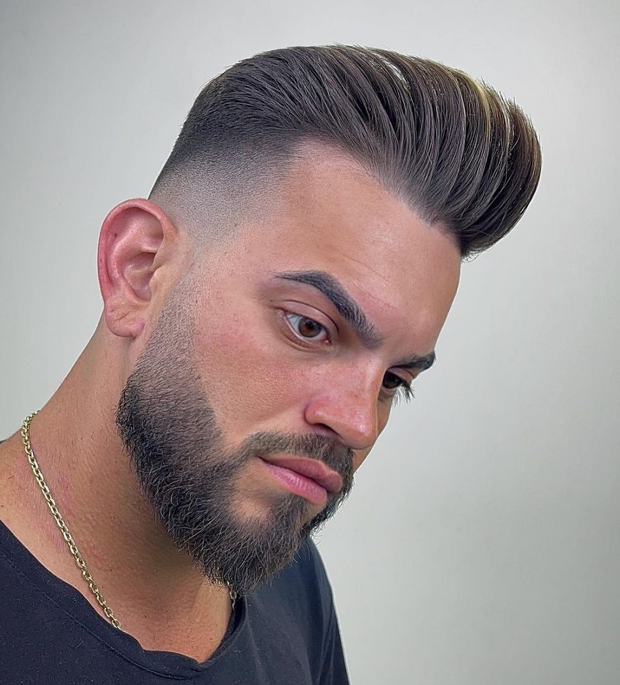 pompadour with faded beard