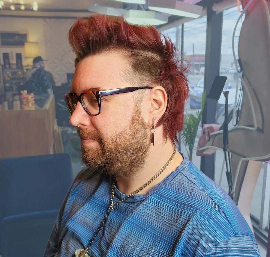 red pompadour hairstyle with beard