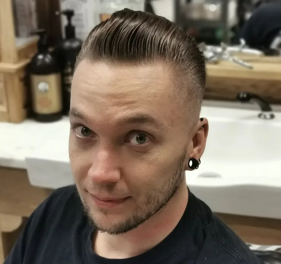 short pompadour hairstyle with beard
