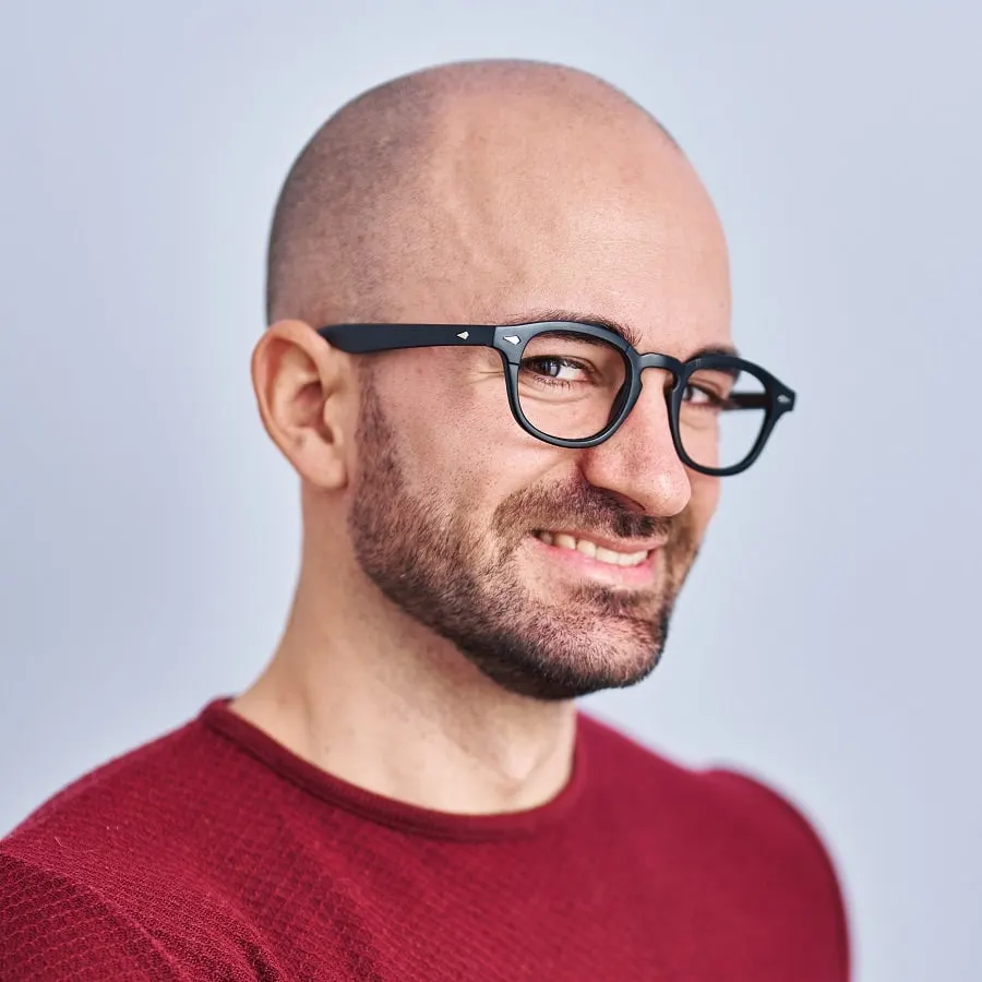 stubble beard for bald men with glasses